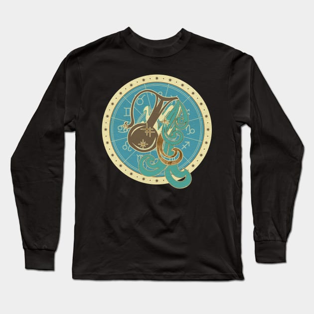 Vintage Aquarius Zodiac Art Long Sleeve T-Shirt by Nartissima